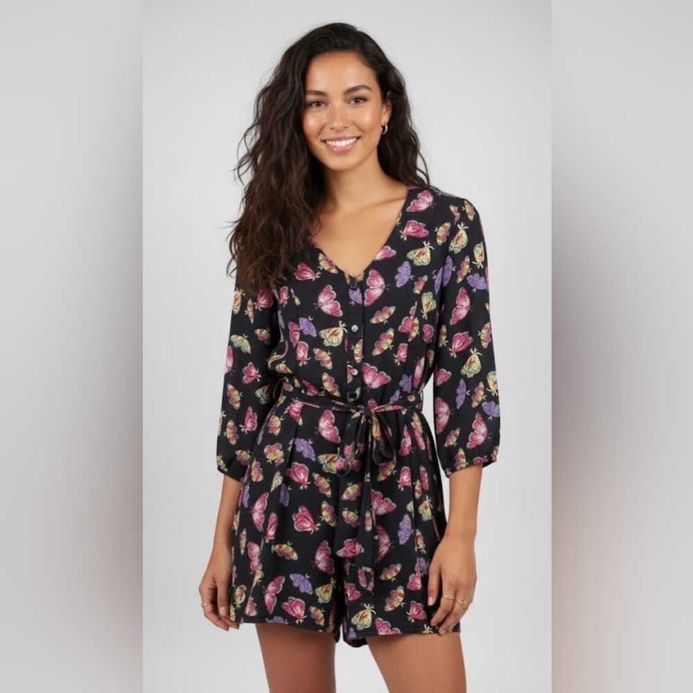 NWT QED London Butterfly Romper Navy Blue Cutout Back Size US 4 S